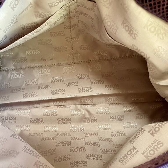 Michael Kors Hamilton Leather Purse Purple Snake Print Gold Chain - Picture 10 of 16